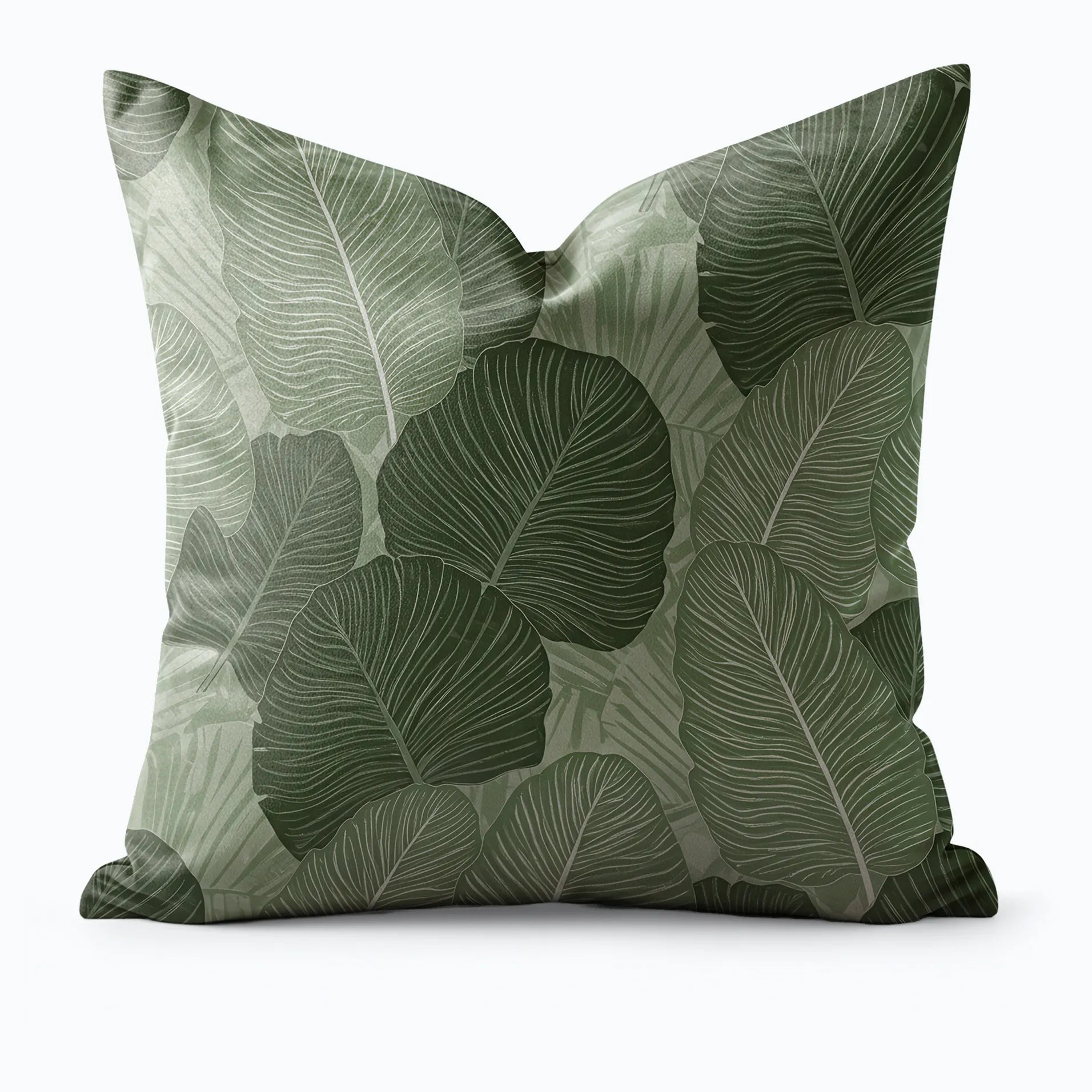 Jungle Leaves Velvet Shimmer Throw Pillow