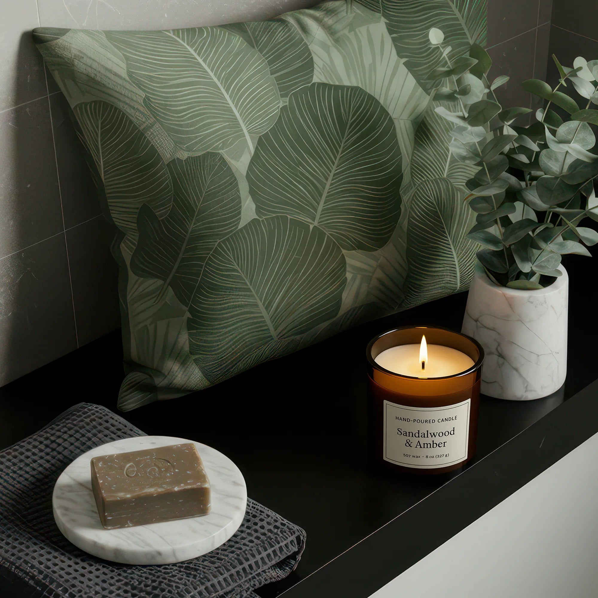 Jungle Leaves Velvet Shimmer Throw Pillow