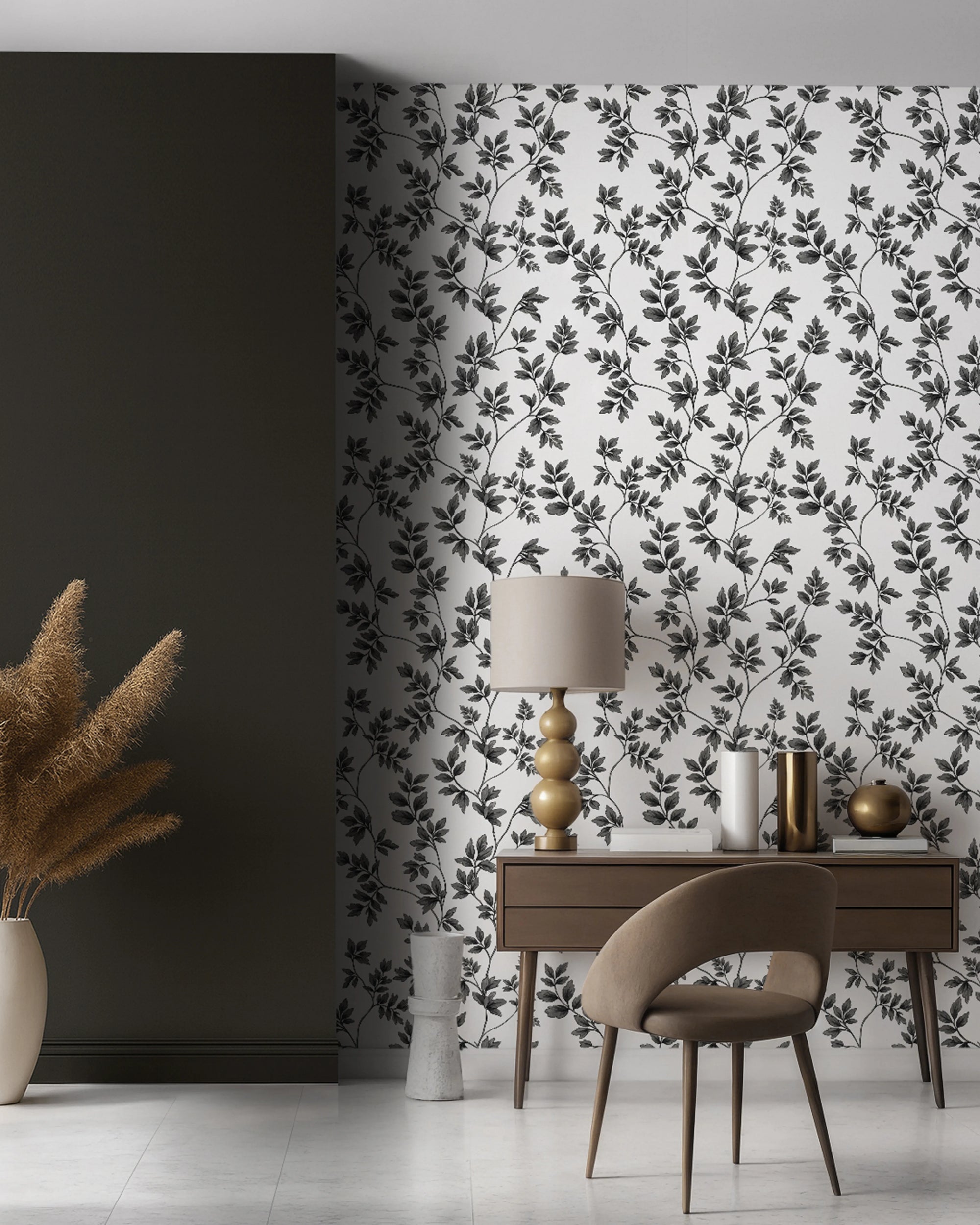 Midnight Ivy Monochrome Wallpaper