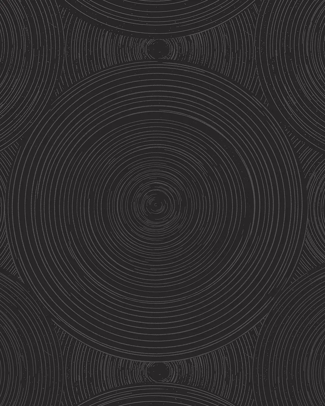 Black and white concentric circle pattern on a textured background by Buffalo Bunny.