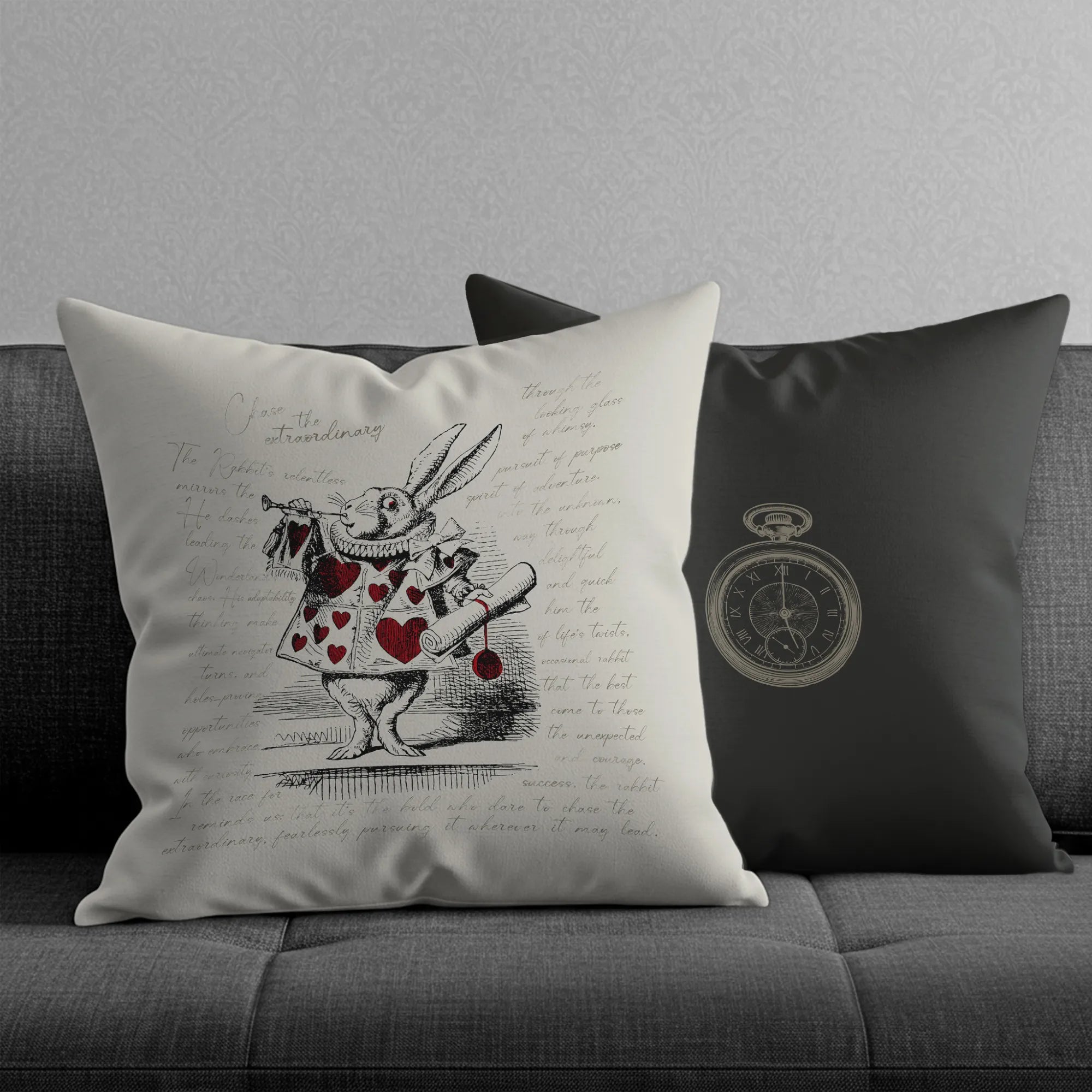 White Rabbit Wonderland Throw Pillow