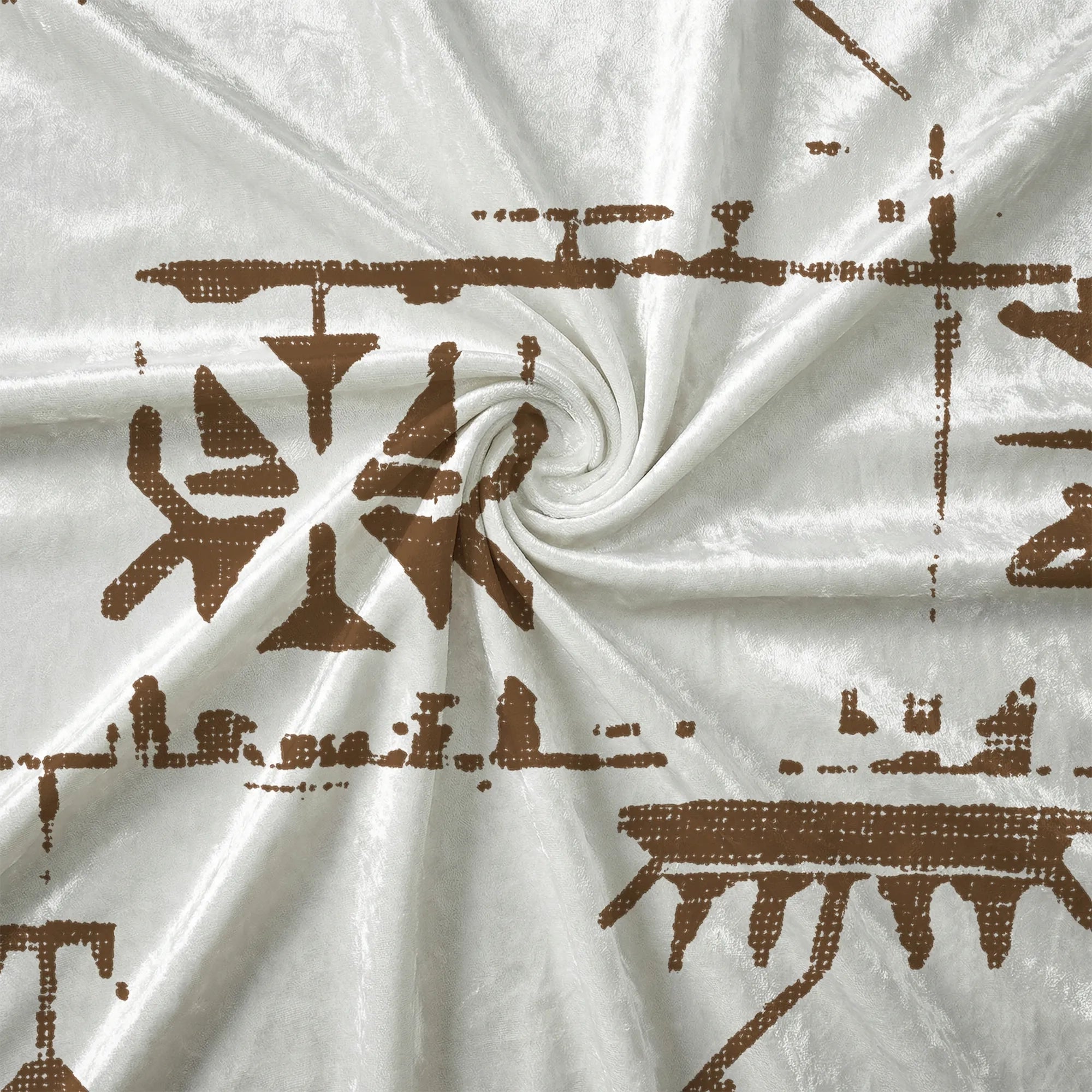 Ancient Glyph Script seamless pattern swatch with large amber tribal glyphs and script marks on ivory velvet