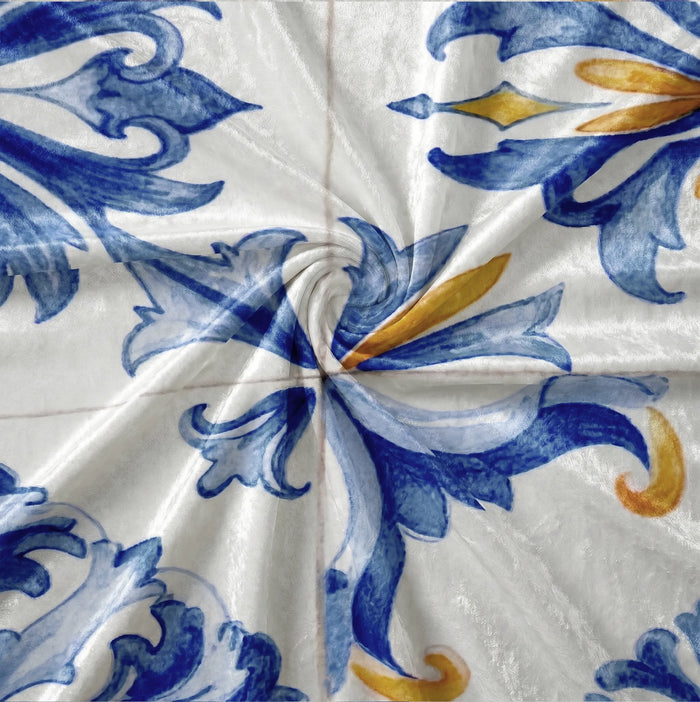Azzurro Tile Motif Mediterranean Throw Pillow fabric