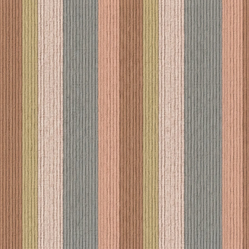 Chalk & Clay wallpaper with textured vertical stripes in terracotta, slate, blush, and sage