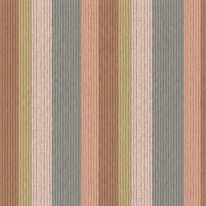 Chalk & Clay wallpaper with textured vertical stripes in terracotta, slate, blush, and sage