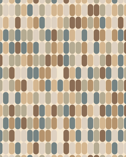 Patterned wallpaper with rectangular shapes in earthy tones by Buffalo Bunny.