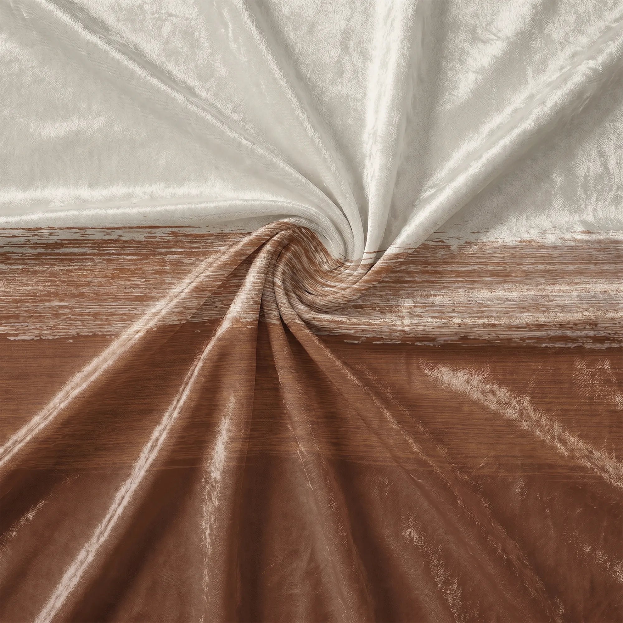 Desert Horizon velvet fabric close-up swirled to show cream-to-terracotta brushstroke colorblock texture