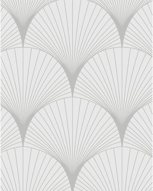 Geometric pattern with fan shapes in gray on a light gray background by Buffalo Bunny.