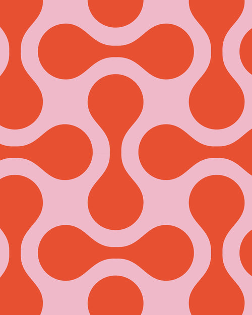 Geometric pattern with orange and pink shapes on a matching background by Buffalo Bunny.