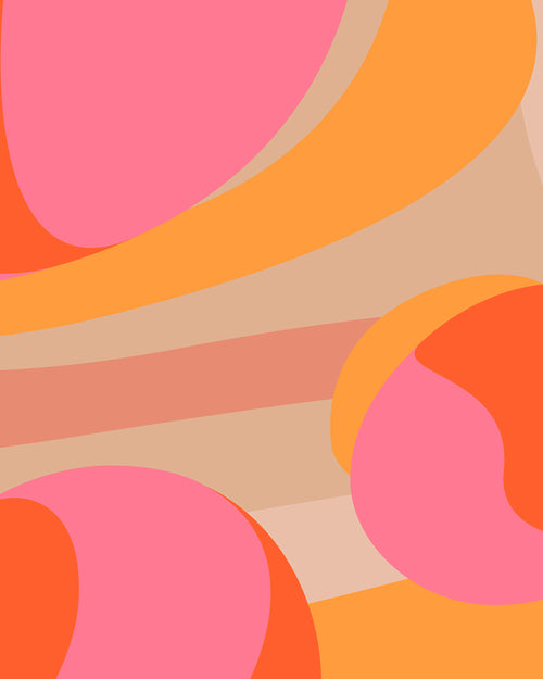Colorful abstract pattern with pink, orange, and beige shapes on a beige background by Buffalo Bunny.