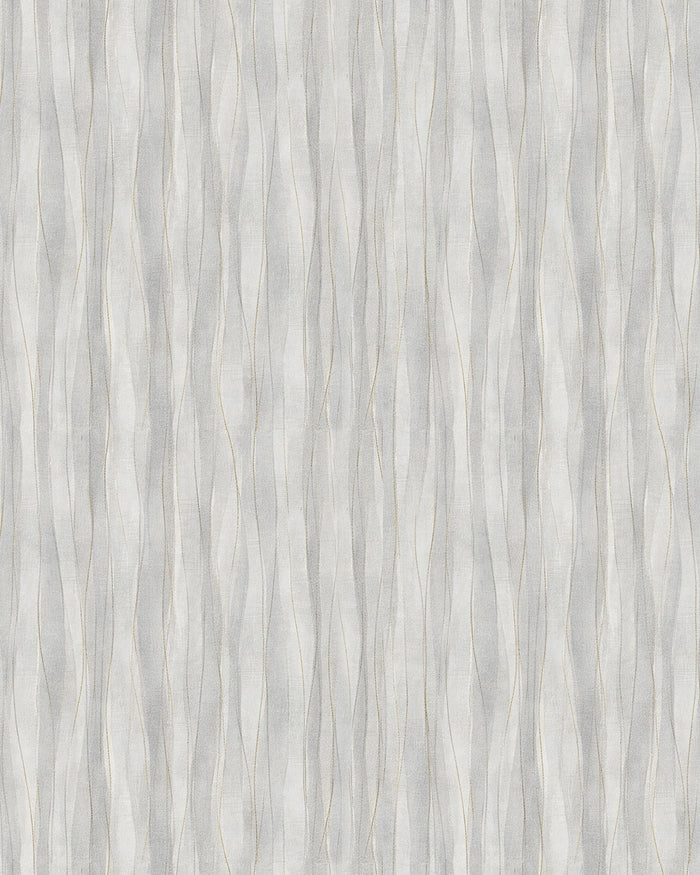 Soft Current wallpaper with soft vertical wavy stripes in pale grey and subtle gold lines