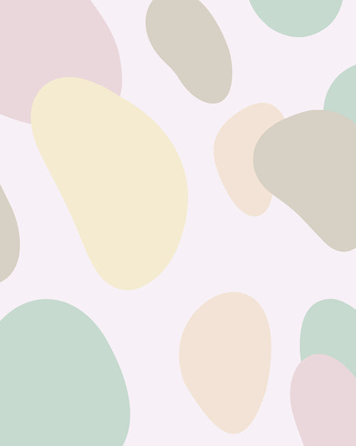 Pastel-colored abstract shapes on a light pink background by Buffalo Bunny.