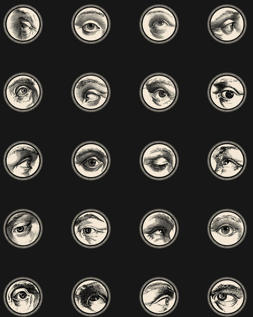 Pattern of black and white eyes on by Buffalo Bunny.
