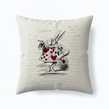 Decorative pillow with a rabbit illustration and text on a white background by Buffalo Bunny.