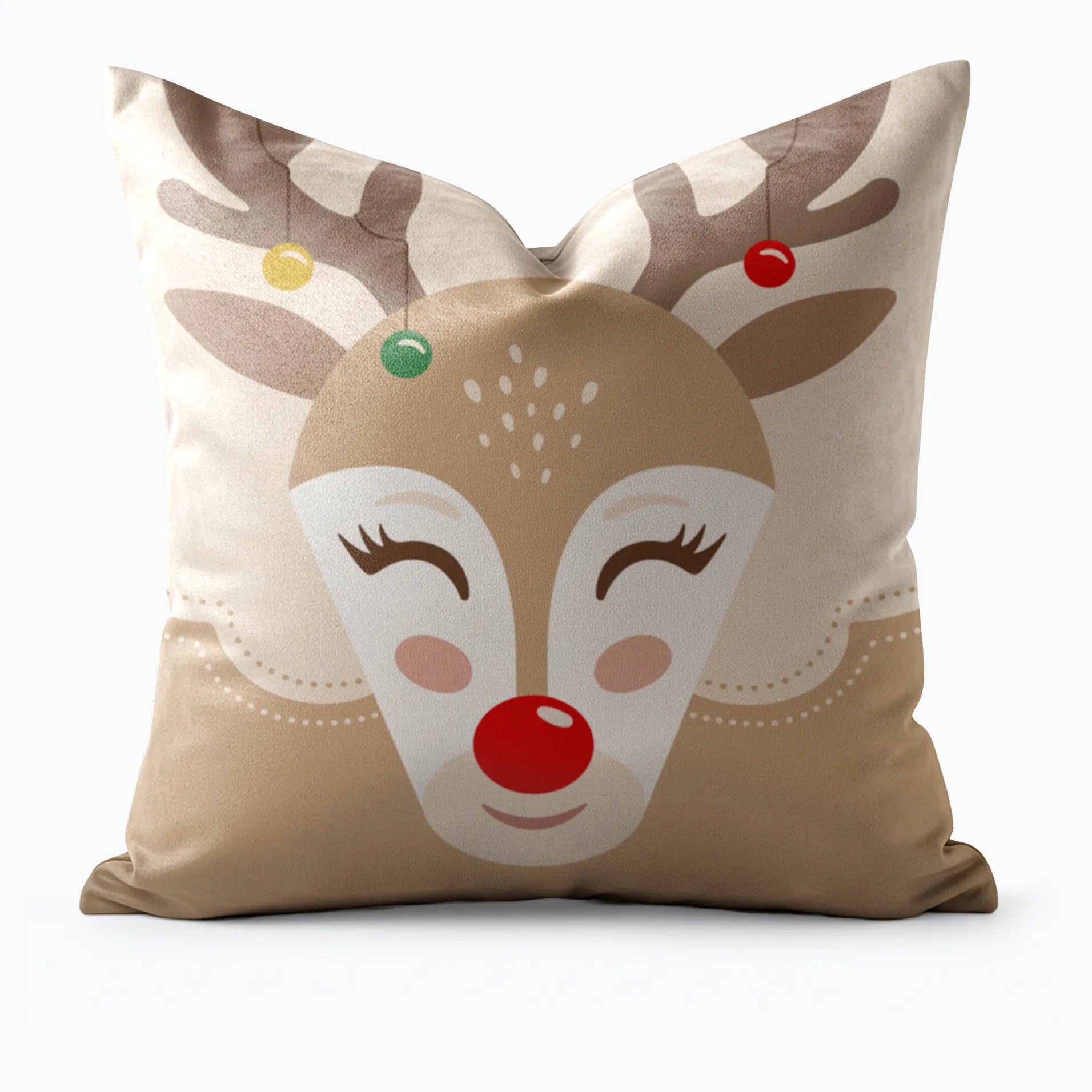 Decorative pillow with a reindeer face design by Buffalo Bunny.