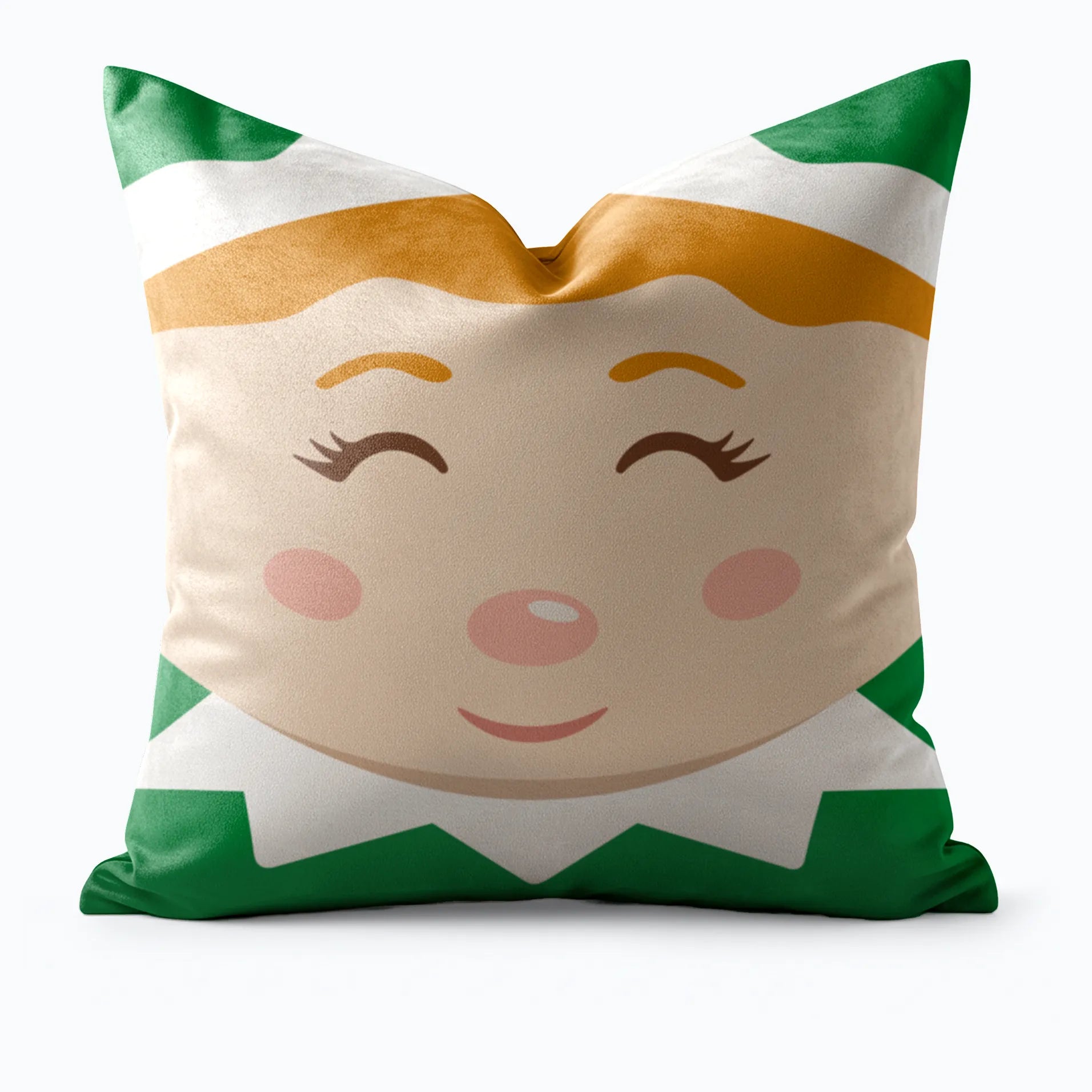 Pillow with a elf face design by Buffalo Bunny.
