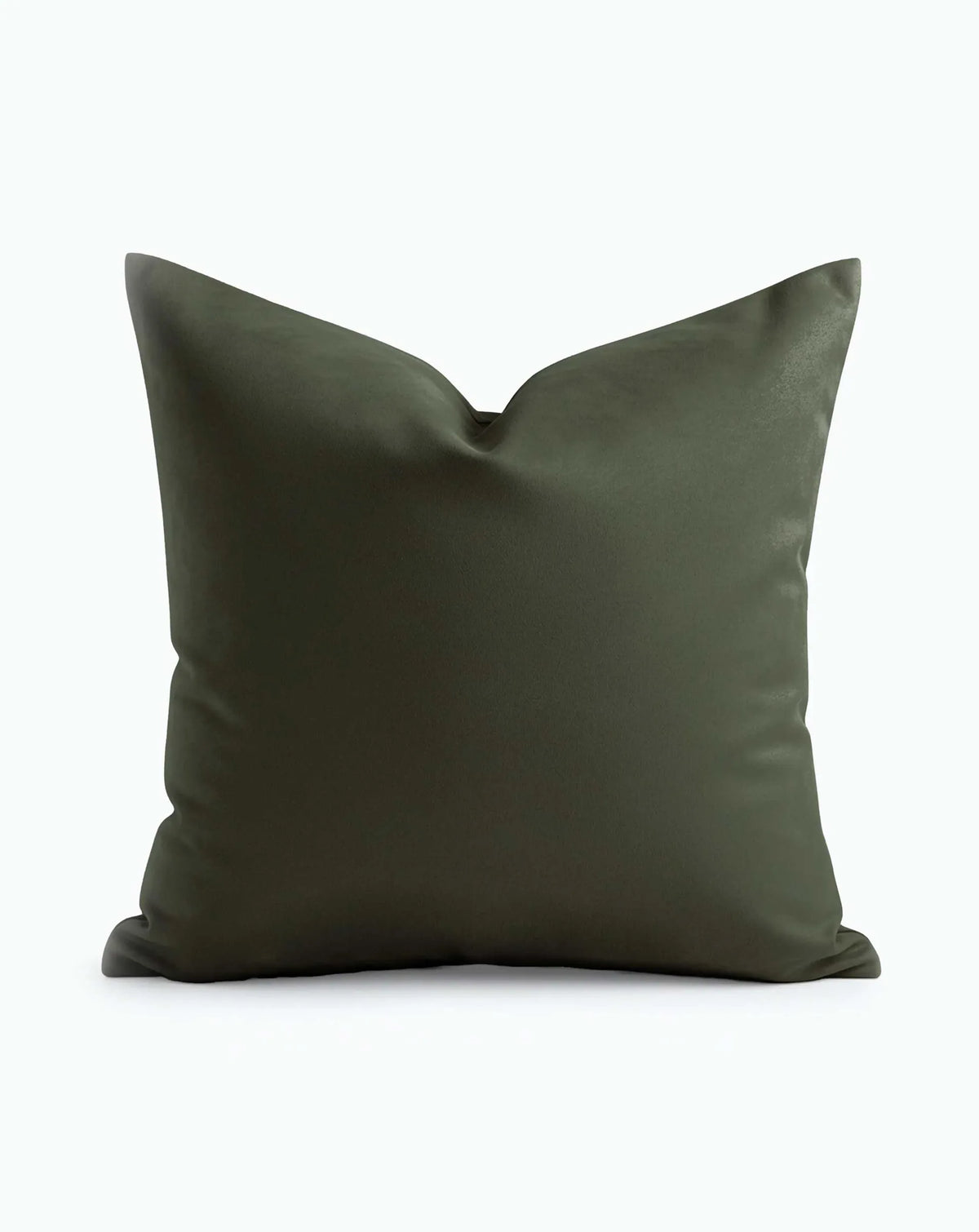 Earthy Spiral Throw Pillow in solid deep olive green on a light background