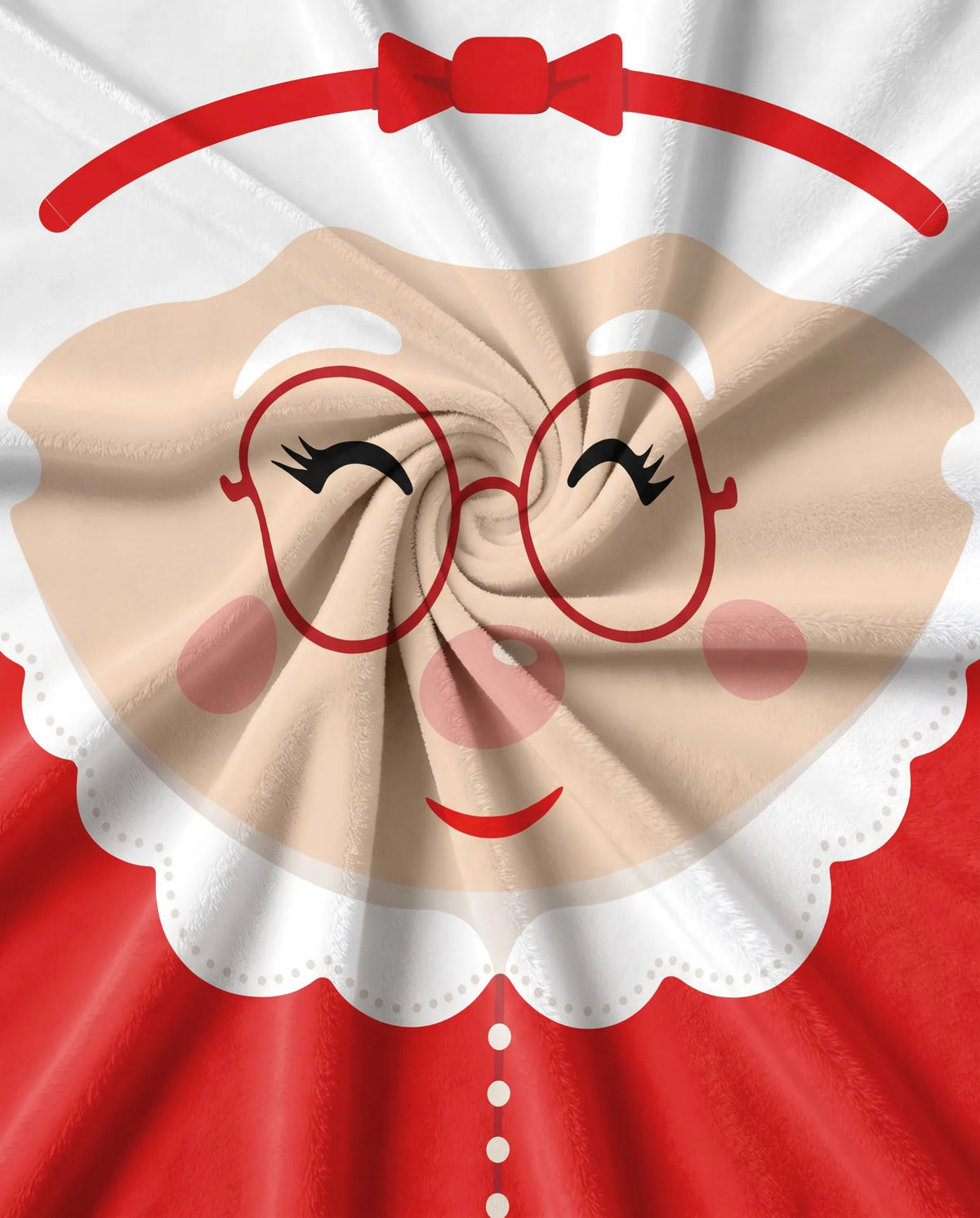 Mrs. Claus Festive Christmas Throw Pillow with rosy-cheeked face, red glasses, and bow headband