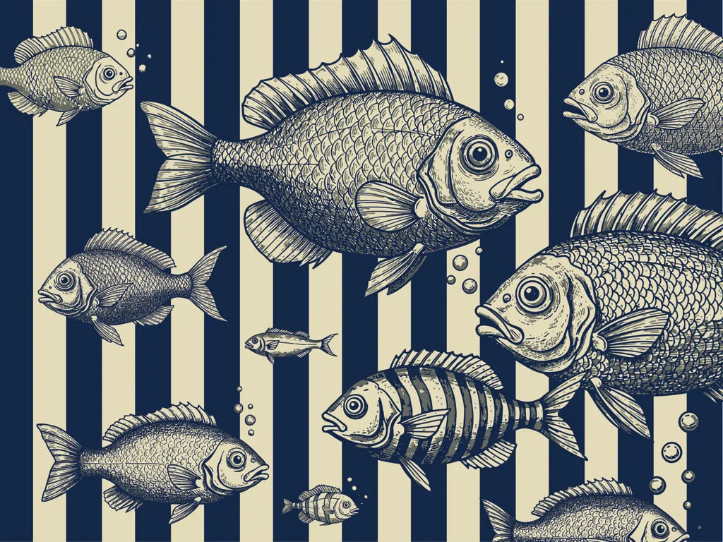 Striped Fish Wallpaper Mural pattern